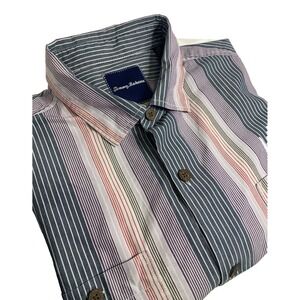 Tommy Bahama‎ Island Zone 75% Silk Short Sleeve Button Up Shirt Men's L Striped